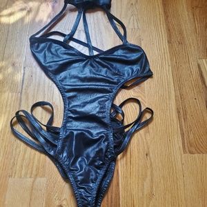 Black Pleather Bondage Fetish Sexy Lingere